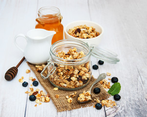 Homemade granola with blueberries