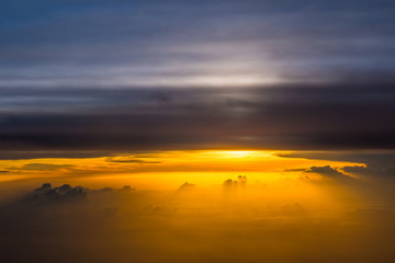 Fototapeta na wymiar Amazing Beautiful Panorama Of Sunset Sunrise Above Clouds