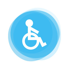 Weißer Rollstuhl auf hellblauem Button