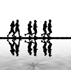 Obraz premium silhouette family running on white background