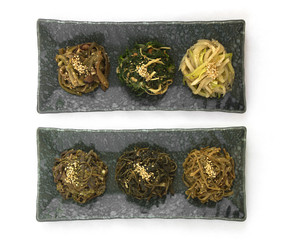 Korean herbs side dish. Seasoned vegetables.