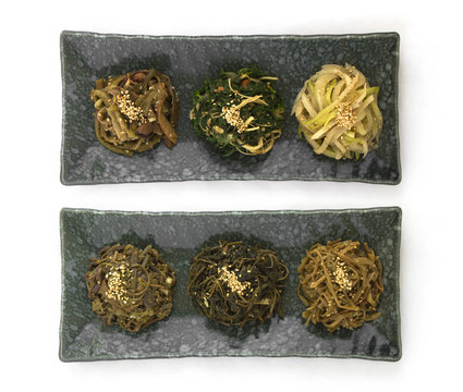 Korean herbs side dish. Seasoned vegetables.