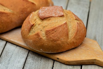 Artisan sourdough bread on the wooden board