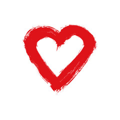 Vector grunge heart. Love shape heart drawn with red paint on a white background. Illustration vintage design element