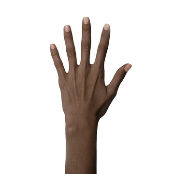 African american black hand showing five fingers gesture isolated on white background
