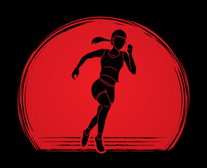 Athlete runner, A woman runner running designed on sunlight background graphic vector