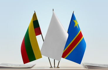 Flags of Lithuania and Democratic Republic of the Congo (DRC, DROC, Congo-Kinshasa) with a white...