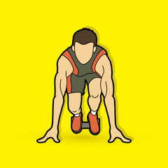 Athlete runner, A man prepare start running action graphic vector