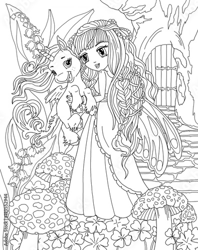 coloring page unicorn and princess stock photo and royalty free