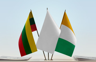 Flags of Lithuania and Ivory Coast with a white flag in the middle