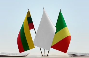 Flags of Lithuania and Republic of the Congo with a white flag in the middle