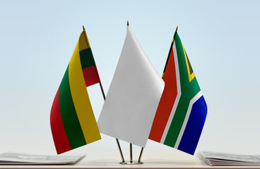 Flags of Lithuania and Republic of South Africa with a white flag in the middle