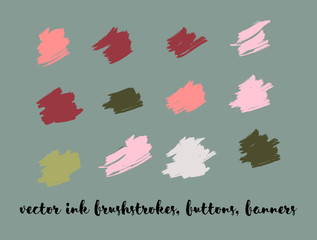 Ink Paint Vector Painted Backgrounds. Bright Colored Brushstrokes, Nice Textures Set. Artistic Colorful Button Collection. Grunge Dirty Vector Painted Backgrounds. Paintbrush Smeared Borders.