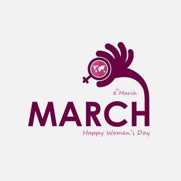 Pink "MARCH" Typographical Design Elements. International women's day icon.Women's day symbol.Minimalistic design for international women's day concept.Vector illustration