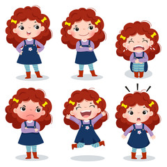 Cute curly red hair girl showing different emotions