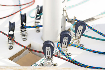 sailboat elements and accessories detail , selective focus - obrazy, fototapety, plakaty