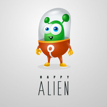funny cartoon alien in the space suit, a friendly green Martian, character for the company in the modern 3D style