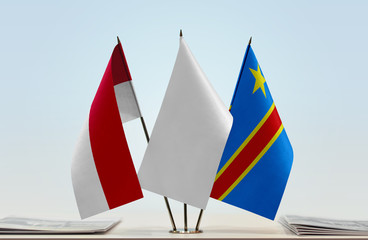 Flags of Monaco and Democratic Republic of the Congo (DRC, DROC, Congo-Kinshasa) with a white flag...