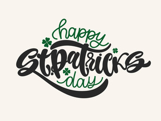 Vector illustration of Happy Saint Patrick's Day logotype. Hand sketched Irish celebration design. Beer festival lettering typography icon.Hand written graffiti calligraphy.