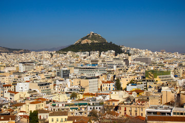 Panoramic view of Athens with Lycabettus hill in the background.