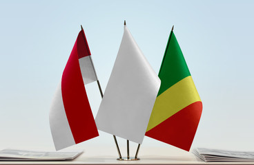 Flags of Monaco and Republic of the Congo with a white flag in the middle