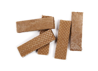 Chocolate wafers isolated on white background, top view