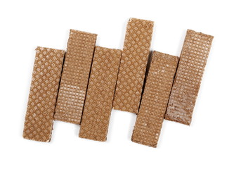 Chocolate wafers isolated on white background, top view