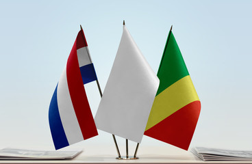 Flags of Netherlands and Republic of the Congo with a white flag in the middle