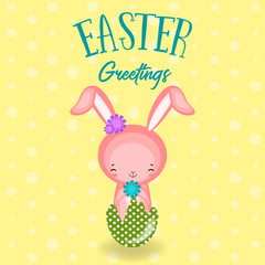 Greeting cards with cute Easter bunny, Easter eggs