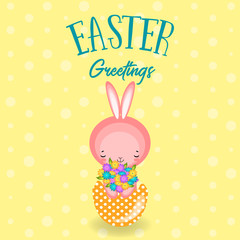 Greeting cards with cute Easter bunny, Easter eggs