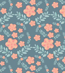 
vector seamless pattern flowers and leaves  
 