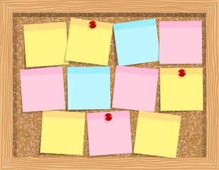 note paper on cork board.Bulletin Board