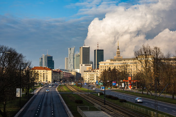 View of the downtown and the alleys Niepodleglosci in Warsaw, Poland