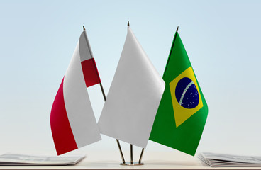Flags of Poland and Brazil with a white flag in the middle