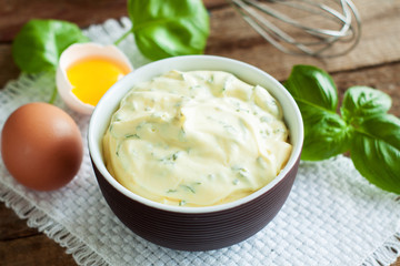 Homemade basil mayonnaise sauce