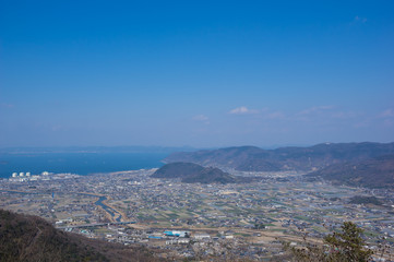 香川県坂出市町並み　瀬戸内海　五色台