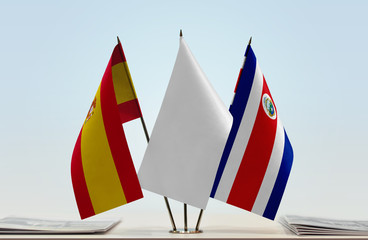 Flags of Spain and Costa Rica with a white flag in the middle