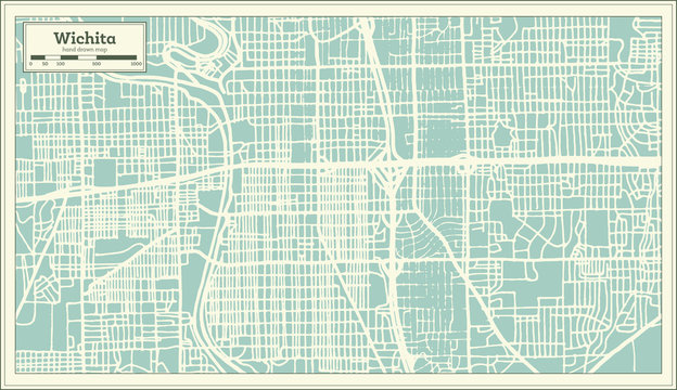 Wichita Kansas USA City Map in Retro Style. Outline Map.