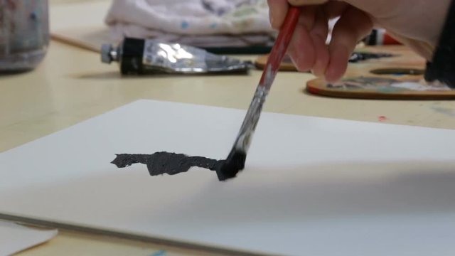 Artist Painting - Sketch On Paper With Brush And Black Color