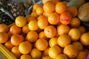 Closeup of oranges on a market in Malaysia