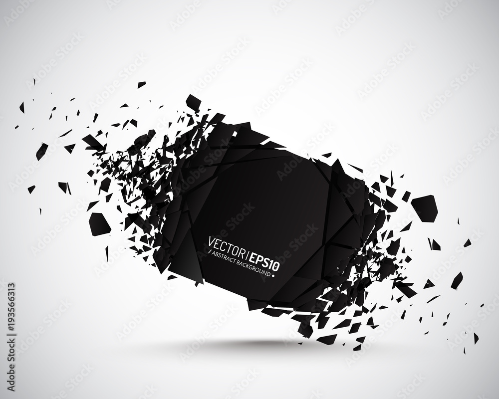 Aufkleber round banner with explosion effect and many black particles.