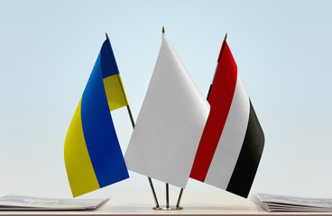 Flags of Ukraine and Yemen with a white flag in the middle