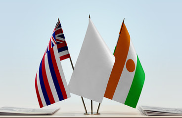 Flags of Hawaii and Niger with a white flag in the middle