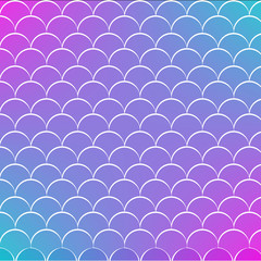 Fish scale on trendy gradient background. Square backdrop with fish scale ornament. Bright color transitions. Mermaid tail banner and invitation. Underwater and sea pattern. Blue, purple, pink colors.