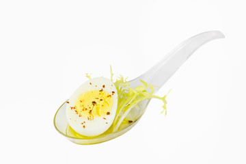 Mini appetizers from vegetable canap in plastic disposable dishes on white background 