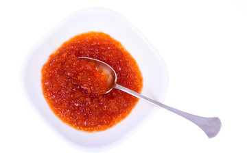 Salted salmon roe in white bowl