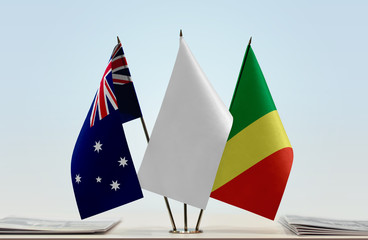 Flags of Australia and Republic of the Congo with a white flag in the middle