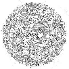 Australian doodles elements and symbols round illustration