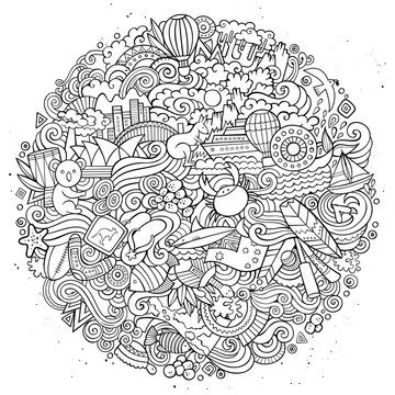 Australian doodles elements and symbols round illustration