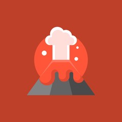 volcano eruption with red lava and mushroom cloud, disaster flat icon